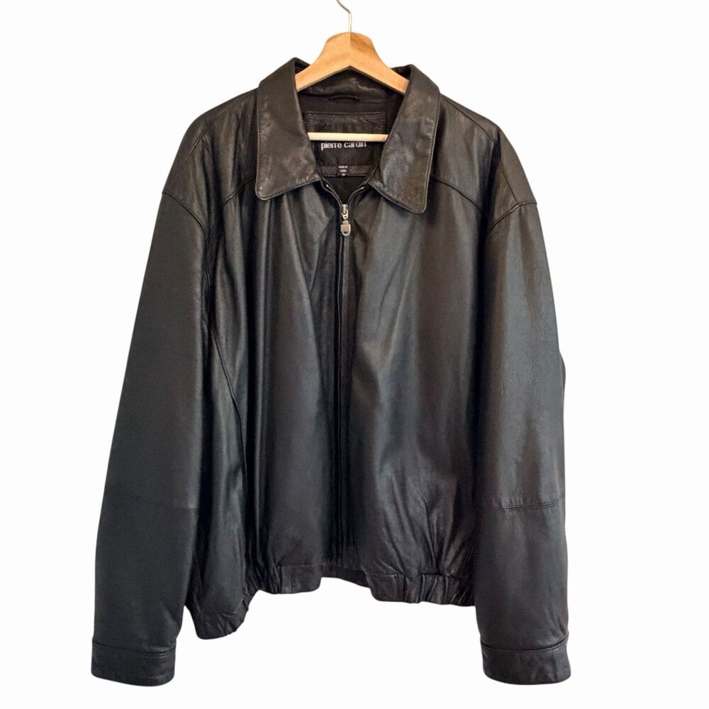 Vintage Pierre Cardin Mens Black Leather Bomber Jacket Size 3X Insulated 90s